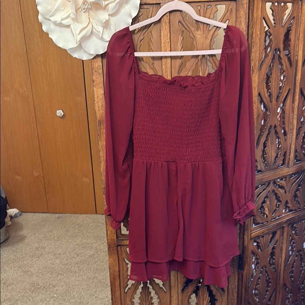 Lily Rose Burgundy Smocked Mini Dress - Picture 4 of 5